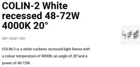 Spot LED incastrabil COLIN-2 White recessed 48-72W 4000K 20°