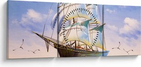 Tablou - Vapor pe valuri (cu ceas) (90x30 cm)