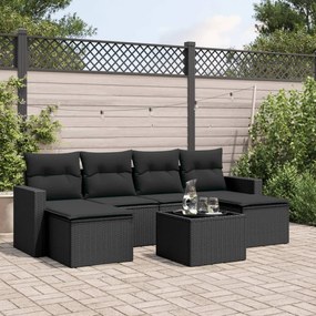 3251662 vidaXL Set canapele de grădină cu perne, 7 piese, negru, poliratan