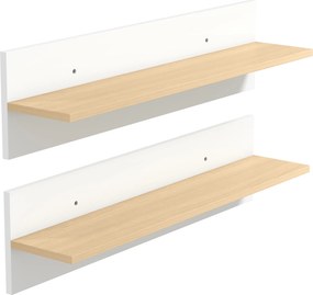 HOMCOM Set 2 Rafturi de Perete pentru Casă și Birou, Rafturi din Lemn pentru Bucătărie și Living, 80x16.5x20 cm, Alb și Lemn Natural | Aosom Romania