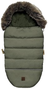 Sac de dormit de iarna pentru carucior cu centuri de siguranta in 5 puncte, cu blana detasabila, fermoare laterale, impermeabil si plus, umplutura fleece, 105x48cm, 0-36 luni, Khaki