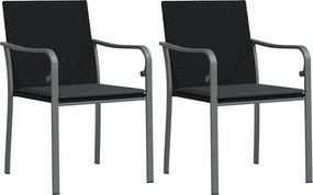 vidaXL Scaune de grădină cu perne 2 buc. negru 56x59x84 cm poliratan