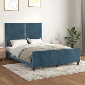 3125694 vidaXL Cadru de pat cu tăblie, albastru închis, 140x190 cm, catifea