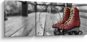 Tablou cu pantofi cu role vechi roșii (cu ceas) (90x30 cm)