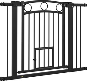 PawHut Poartă pentru animale de companie, grilaj pentru scări 77 cm, lățime reglabilă 76-104 cm, cu ușă pentru pisici, pentru scări și deschideri de ușă, Negru | Aosom Romania