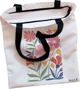 Sacosa de Panza pentru Cumparaturi, Geanta Tote, Boho Style 16, Cu fermoar, 38x34.5 cm, Alba, BEKZ®