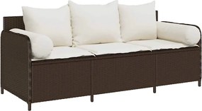 vidaXL Canapea de grădină cu perne, 3 locuri, maro, poliratan