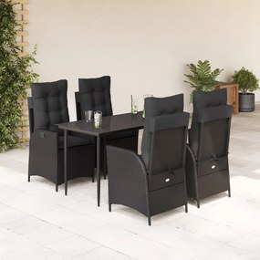 vidaXL Set mobilier de grădină cu perne, 5 piese, negru, poliratan