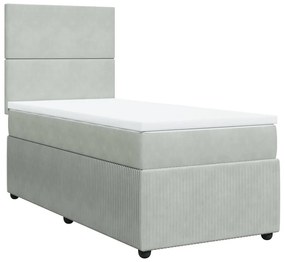 3292208 vidaXL Pat box spring cu saltea, gri deschis, 90x190 cm, catifea