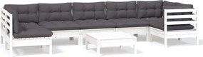 vidaXL Set mobilier de grădină cu perne, 8 piese, alb, lemn de pin