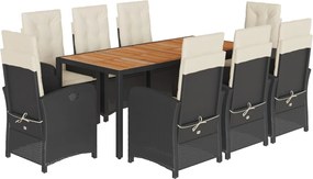vidaXL Set mobilier de grădină cu perne, 9 piese, negru, poliratan