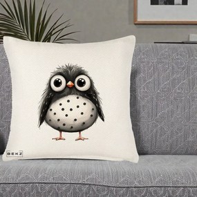 Perna Decorativa Bufnita Neagra cu Buline Albe, 40x40 cm, Crem Reliefat, Husa Detasabila, Perna Inclusa, BEKZ®