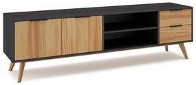 Comodă TV negru/natural din lemn de pin 180x53 cm Lavis – Marckeric