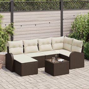vidaXL Set de canapele pentru grădină cu pernă 7 pcs Maro Rattan poli