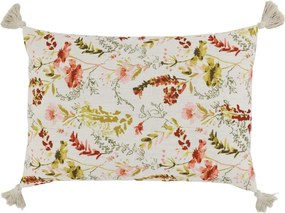 Fata de perna crem, din bumbac, model floral si ciucuri, 60x40cm, Aix