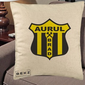 Perna Personalizata Aurul Brad Fotbal, 40x40 cm, Bej, Husa Detasabila, Perna Inclusa, BEKZ®