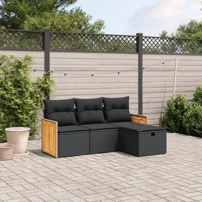 vidaXL Set mobilier de grădină cu perne, 4 piese, negru, poliratan