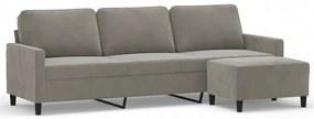 3153403 vidaXL Canapea cu 3 locuri și taburet, gri deschis, 210 cm, catifea