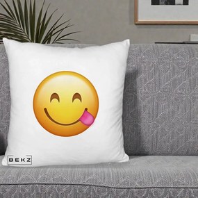 Perna Decorativa Emoji Limba Scoasa, 40x40 cm, Alb Pufos, Husa Detasabila, Perna Inclusa, BEKZ®