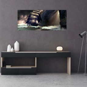 Tablou - Navă printre recife (120x50 cm)
