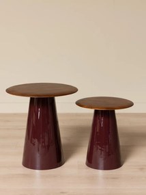 Set 2 măsuțe laterale din lemn de mango și metal, maro antichizat, cu blat rotund și bază cilindrică, finisaj patinat, 50×53 cm, „Amarante"