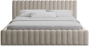 Pat matrimonial taupe tapițat cu spațiu de depozitare cu somieră 160x200 cm Lemi – Makamii