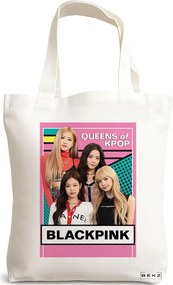 Sacosa de Panza pentru Cumparaturi, Geanta Tote, model Blackpink 1, 38x34.5 cm, Alba, BEKZ®