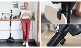 Aspirator vertical Bosch Unlimited 7 BBS711W, 300 ml, Motor TurboSpin, Lumini LED, Autonomie 40 min, Alb/Negru