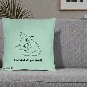 Perna Decorativa And What Do You Want Cat, 40x40 cm, Verde Menta, Husa Detasabila, Perna Inclusa, BEKZ®