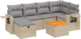 vidaXL Set canapele de grădină, 7 piese, cu perne, bej, poliratan
