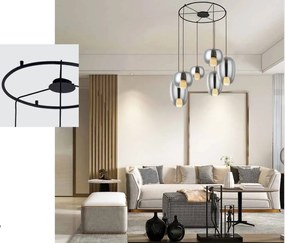 Lustra cu 6 Pendule, Sticla, Fumuriu, 6XG9 Pendant