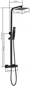 Set de duș Mazama Black cu baterie termostatică