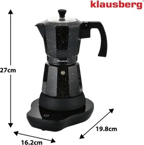 Aparat electric de cafea cubanez Klausberg KB 7998, 500 W, 6 cesti, Element de incalzire incorporat, Supapă de siguranta, Negru