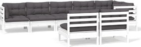 vidaXL Set mobilier de grădină cu perne, 8 piese, alb, lemn masiv pin