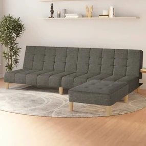 3080535 vidaXL Canapea extensibilă cu taburet, cu 2 locuri, gri închis, textil