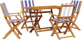 vidaXL Set mobilier de grădină 5 piese textil albastru alb/lemn masiv