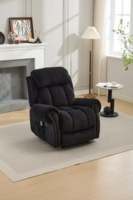 Fotoliu Masaj si Incalzire, Recliner, suport picioare extensibil, Textil, Negru