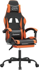 vidaXL Scaun de gaming pivotant/suport picioare negru/oranj piele eco