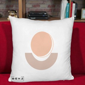 Perna Decorativa Geometric Boho Luna si Disc, 40x40 cm, Alb Pufos, Husa Detasabila, Perna Inclusa, BEKZ®