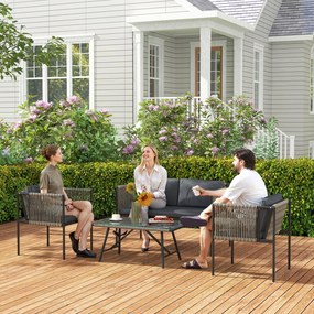 Outsunny Set de Exterior din Rattan 2 Fotolii, Canapea și Măsuță Gri | Aosom Romania