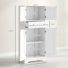 HOMCOM Armoire de cuisine buffet cuisine cu placarde, rafturi reglabile, sertar, 60 x 30 x 128 cm, alb | Aosom Romania
