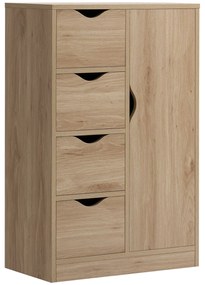 HOMCOM Mobilier Baie cu 4 Sertare si Dulapior cu 2 Niveluri, Unitate de Depozitare din PAL cu Manere Decupate, 54x29x83cm Lemn Natur | Aosom Romania