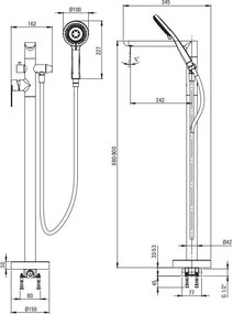 Alpinia Black Baterie stativa finisaj negru cu montaj pe pardoseala pentru cada freestanding BGA_N17M