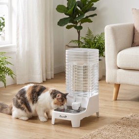 PawHut distribuitor automat de apă cu gravitație 8 L pentru pisici și câini, cu bol din inox, alb | Aosom Romania
