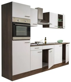 Mobilă de bucătărie Yorki cu corp din stejar Yorki, față alb satinat, dimensiune 270 cm