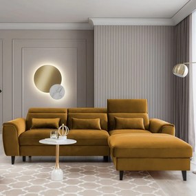 Colțar galben extensibil/cu spațiu de depozitare cu tapițerie din catifea (cu colț pe partea dreaptă/cu șezlong) Foble – ELTAP