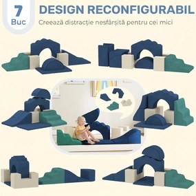 AIYAPLAY Set 7 Blocuri Moi pentru Copii 0,5-3 Ani cu Bază Antiderapantă, din Spumă și Catifea, Albastru | Aosom Romania