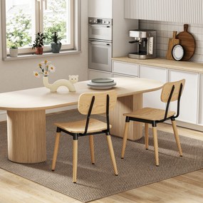 HOMCOM Lot de 2 scaune de dining moderne cu picioare din oțel și spătar curbat, aspect lemn natural | Aosom Romania