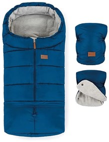 PETITE&MARS - Set sac de iarnă 3în1 JIBOT + mânuși cărucior albastru