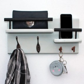 Cuier din lemn cu 4 agatatori si 2 polite 1002 Homs 40 x 20 cm, verde marin